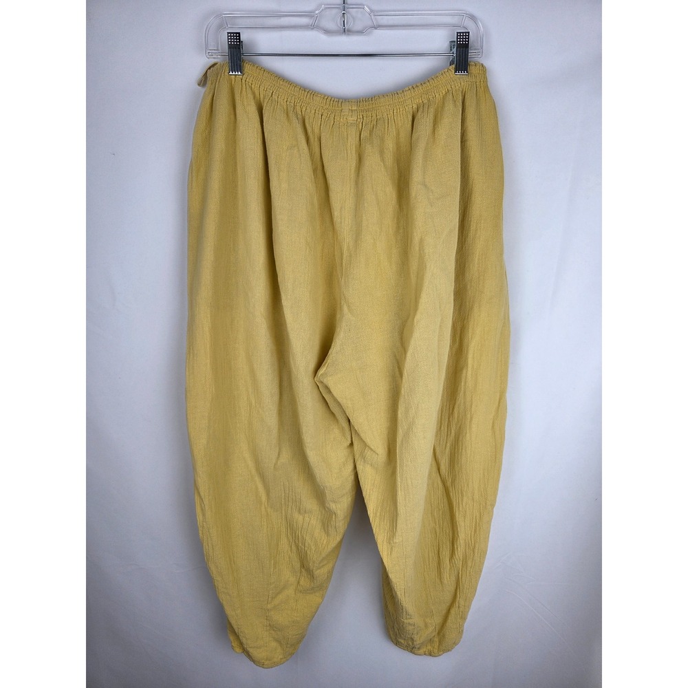 Oh My Gauze! Tapered Pants Size 3 Yellow Cotton Elastic Waist Lagenlook Boho - Picture 2 of 10